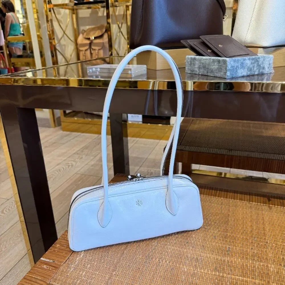 Tory Burch Rory Novelty Crinkle Box Satchel 180664 $450 Cirrus Cloud